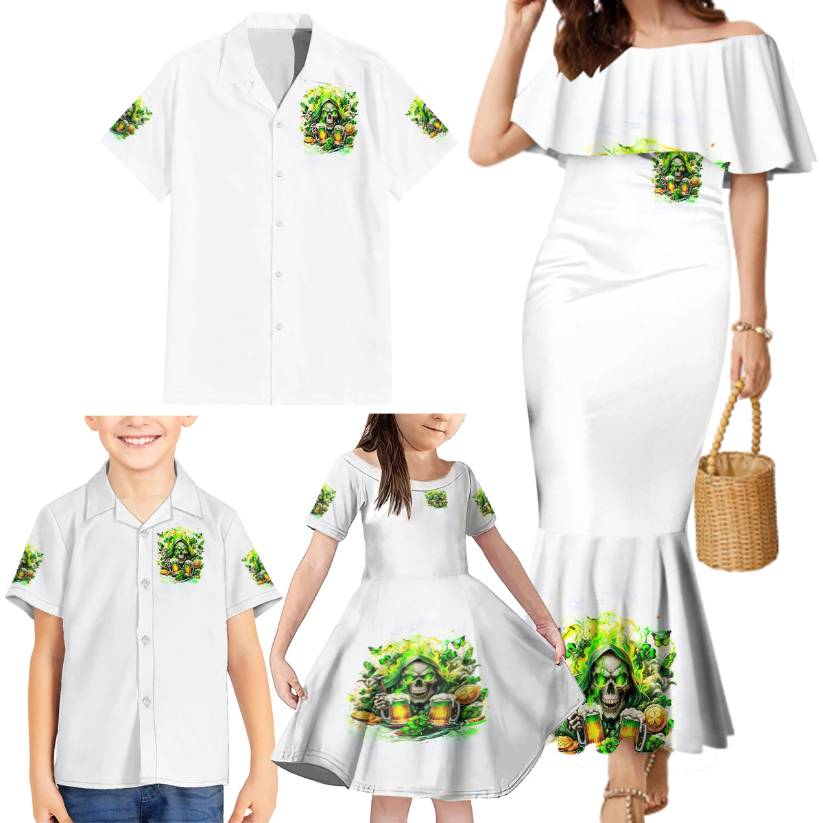 Irish Skull Family Matching Mermaid Dress and Hawaiian Shirt I Whisper Back Bring Beer - Wonder Print Shop