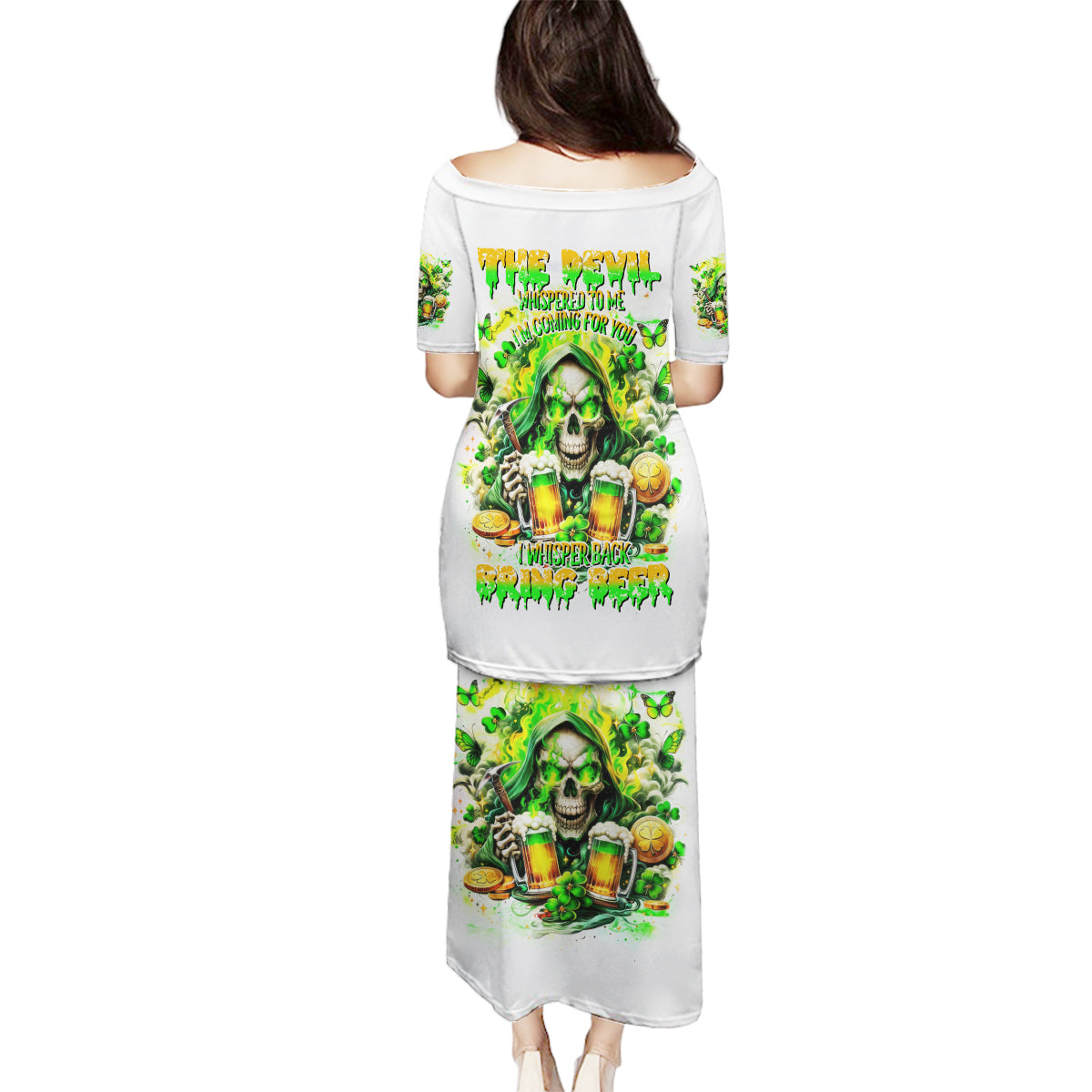 Irish Skull Family Matching Puletasi and Hawaiian Shirt I Whisper Back Bring Beer - Wonder Print Shop