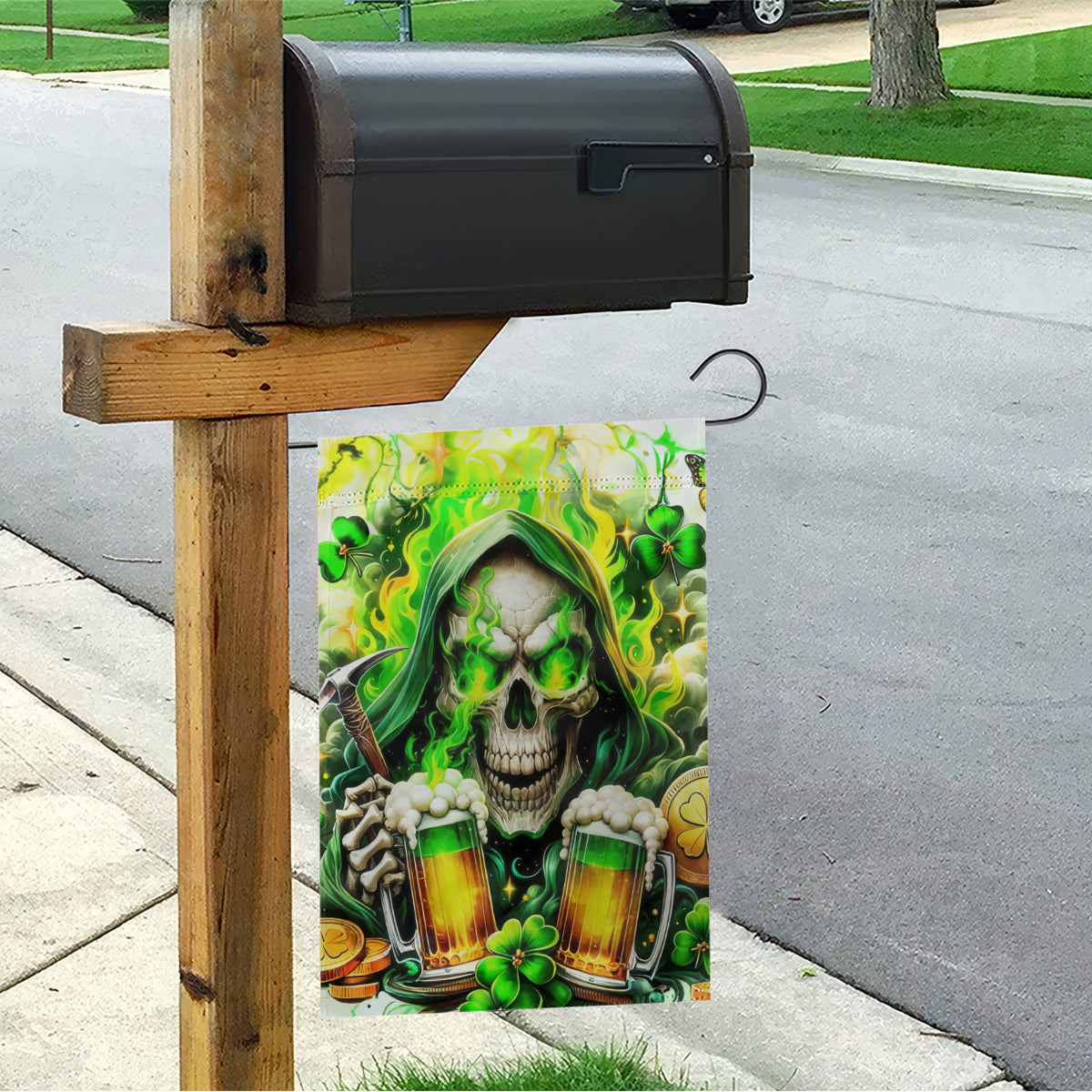 Irish Skull Garden Flag I Whisper Back Bring Beer - Wonder Print Shop