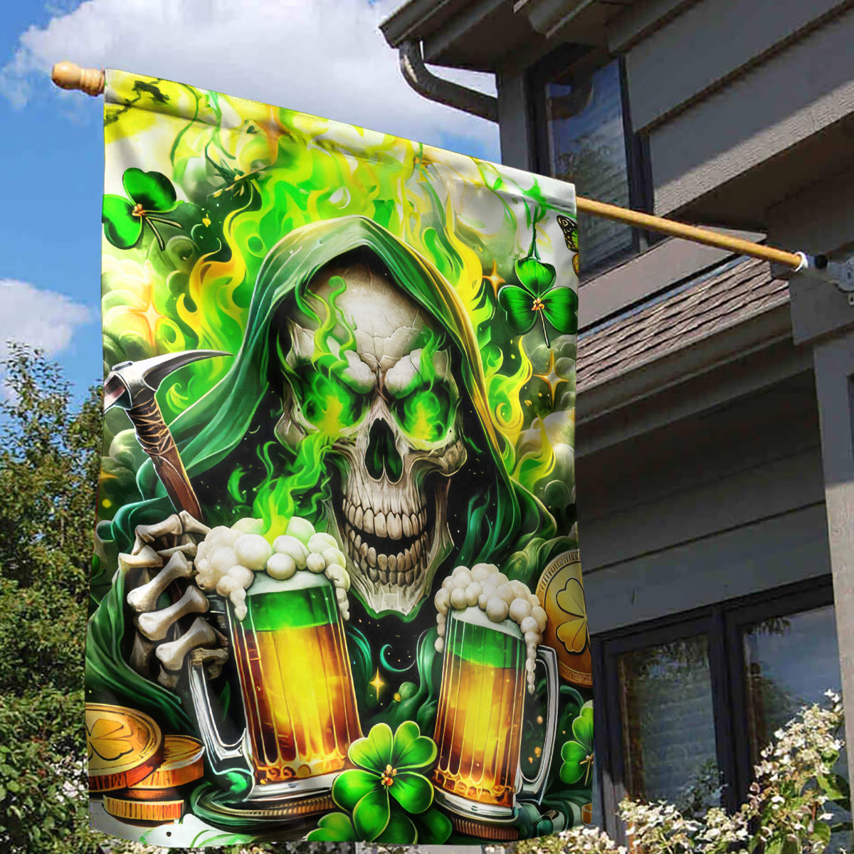 Irish Skull Garden Flag I Whisper Back Bring Beer - Wonder Print Shop
