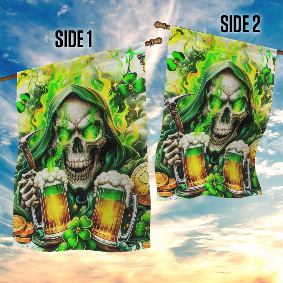 Irish Skull Garden Flag I Whisper Back Bring Beer - Wonder Print Shop