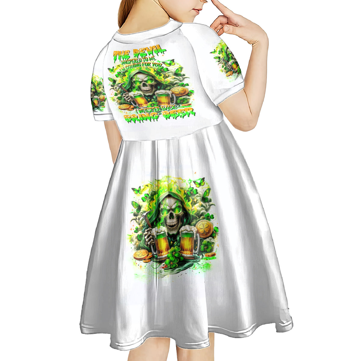 Irish Skull Kid Short Sleeve Dress I Whisper Back Bring Beer - Wonder Print Shop