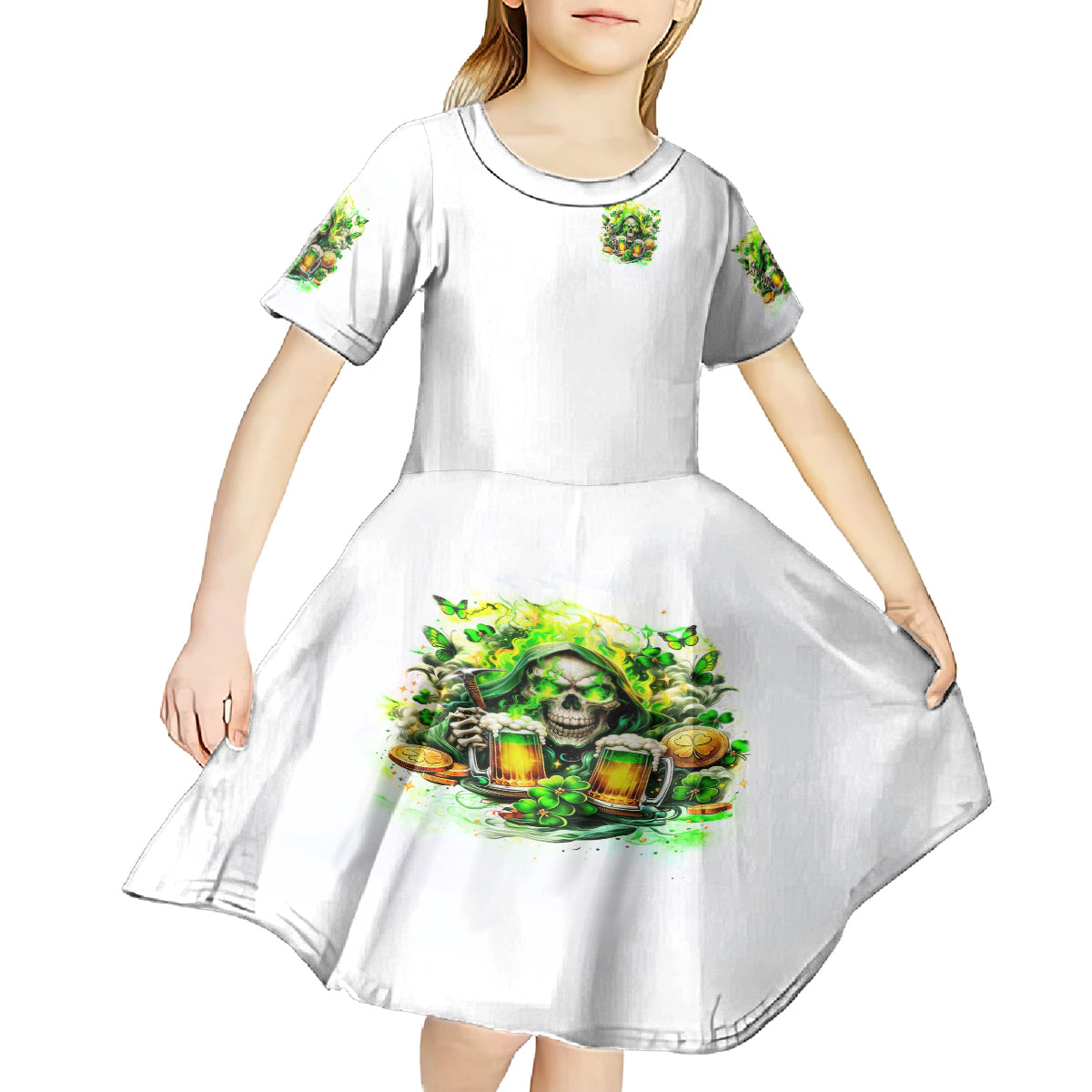 Irish Skull Kid Short Sleeve Dress I Whisper Back Bring Beer - Wonder Print Shop