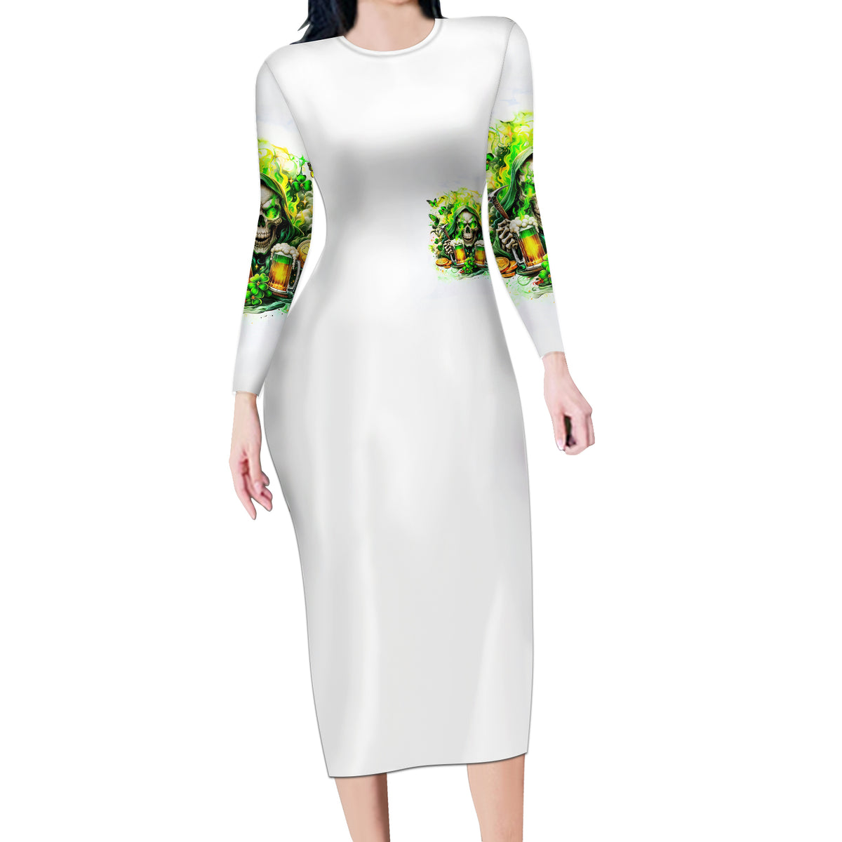 Irish Skull Long Sleeve Bodycon Dress I Whisper Back Bring Beer - Wonder Print Shop