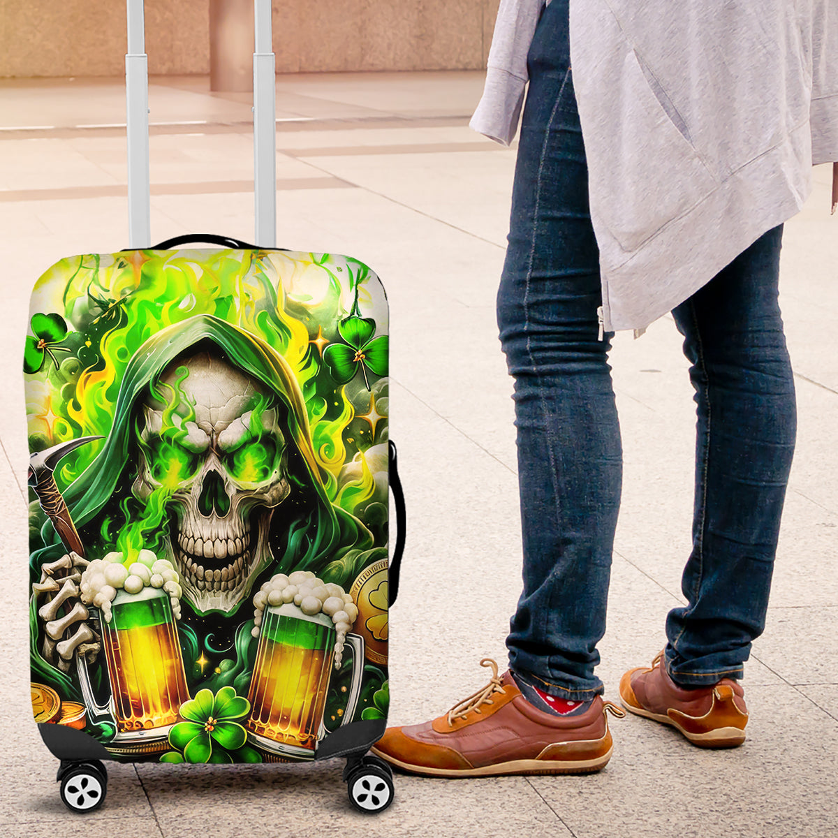 Irish Skull Luggage Cover I Whisper Back Bring Beer - Wonder Print Shop