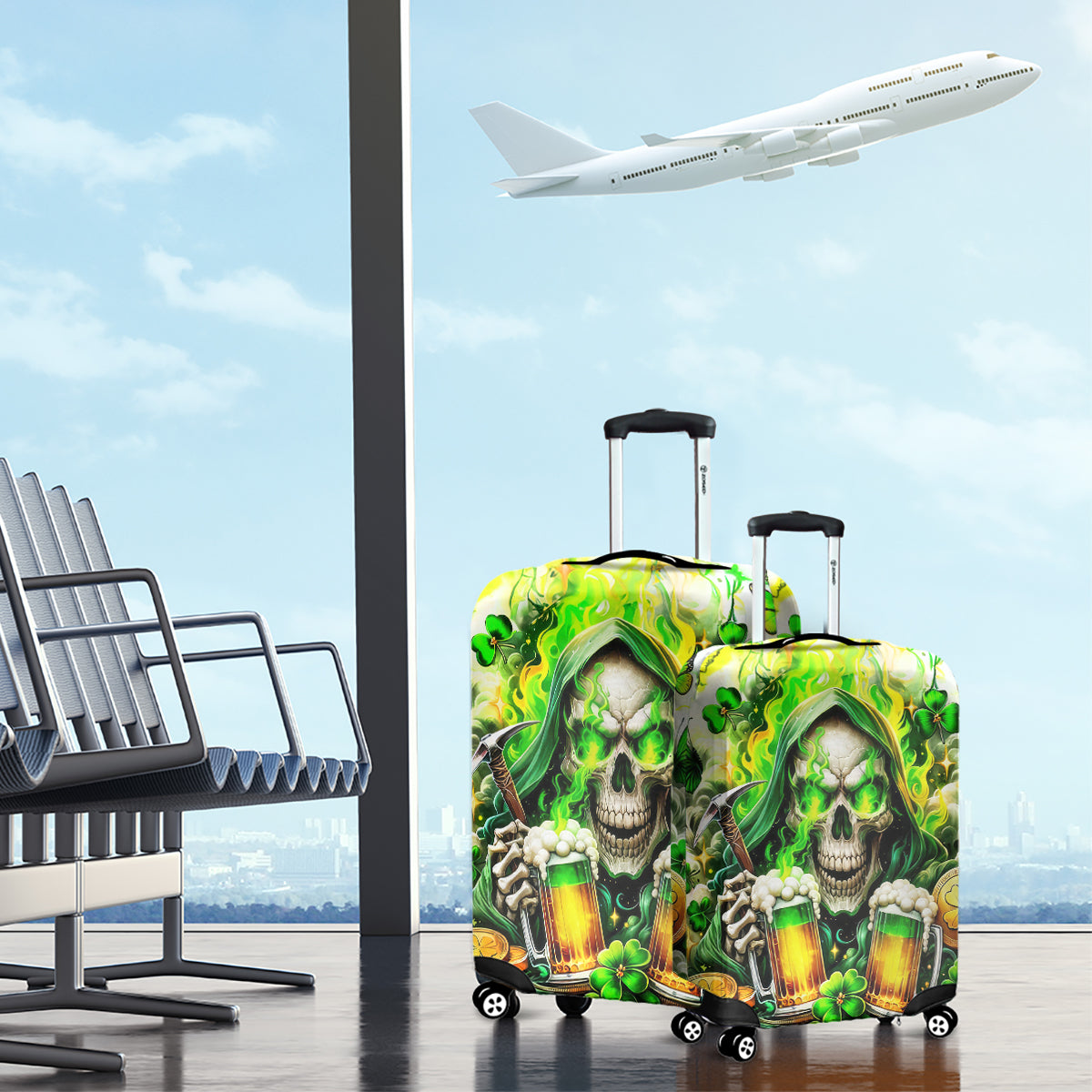 Irish Skull Luggage Cover I Whisper Back Bring Beer - Wonder Print Shop