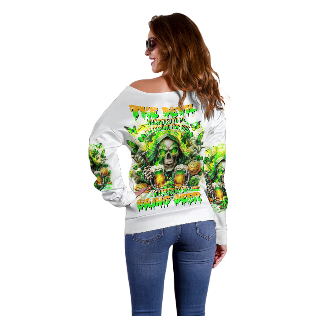 Irish Skull Off Shoulder Sweater I Whisper Back Bring Beer - Wonder Print Shop
