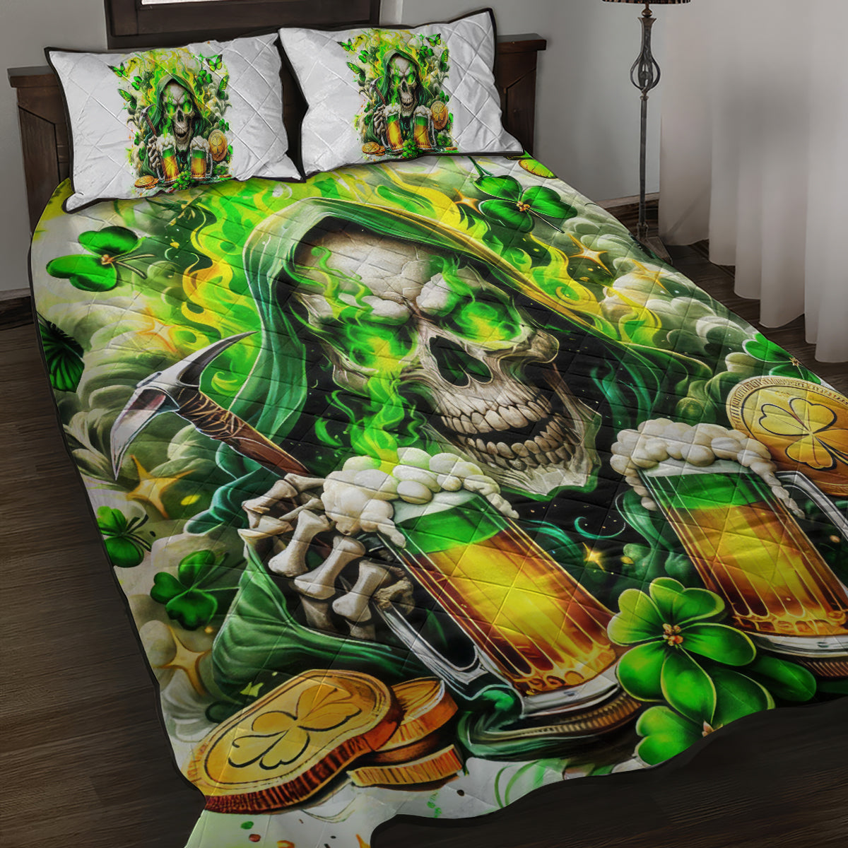Irish Skull Quilt Bed Set I Whisper Back Bring Beer - Wonder Print Shop