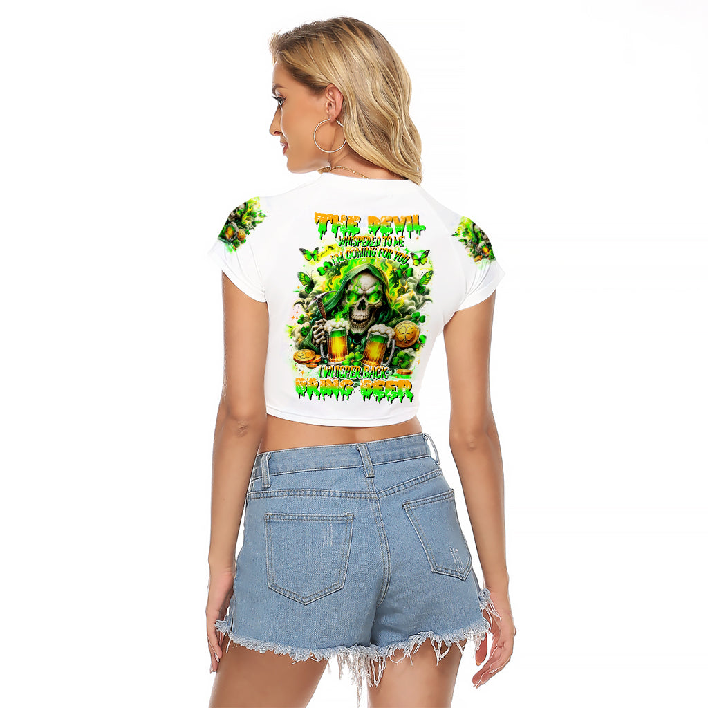 Irish Skull Raglan Cropped T Shirt I Whisper Back Bring Beer - Wonder Print Shop