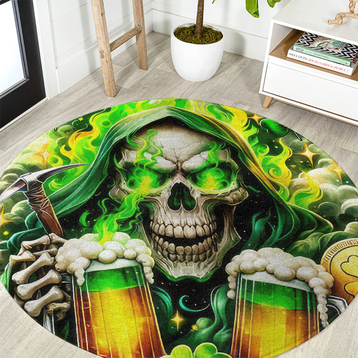 Irish Skull Round Carpet I Whisper Back Bring Beer