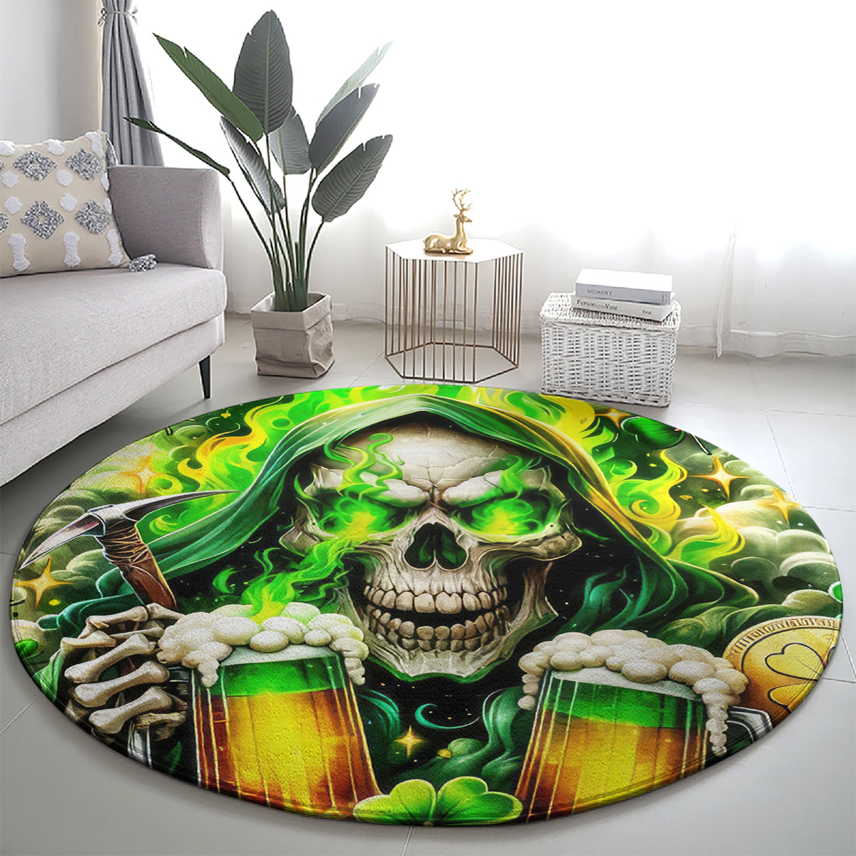 Irish Skull Round Carpet I Whisper Back Bring Beer