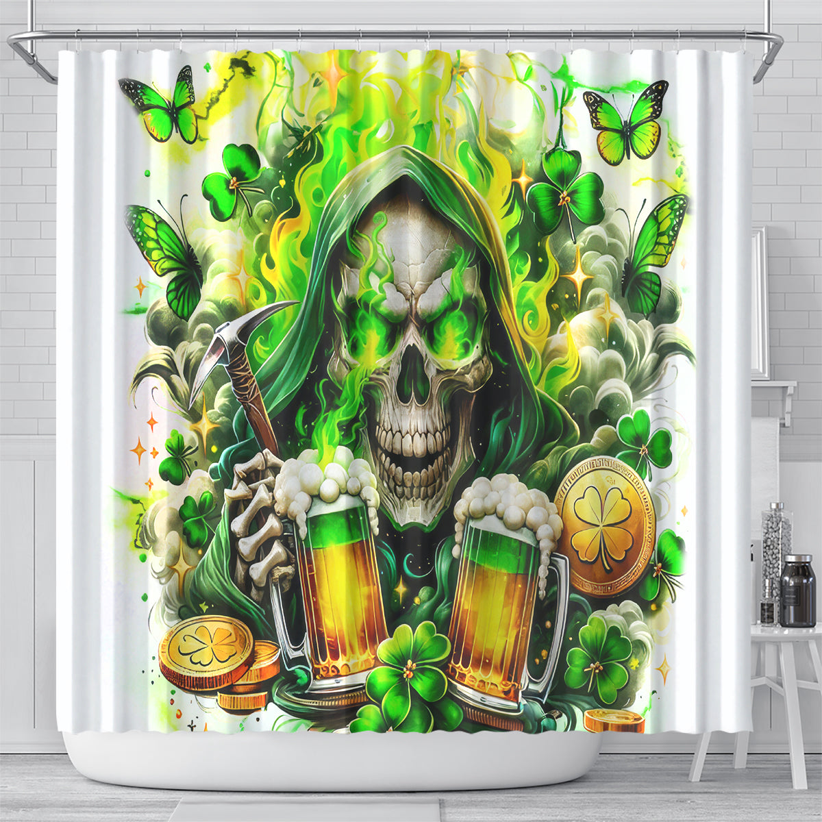 Irish Skull Shower Curtain I Whisper Back Bring Beer