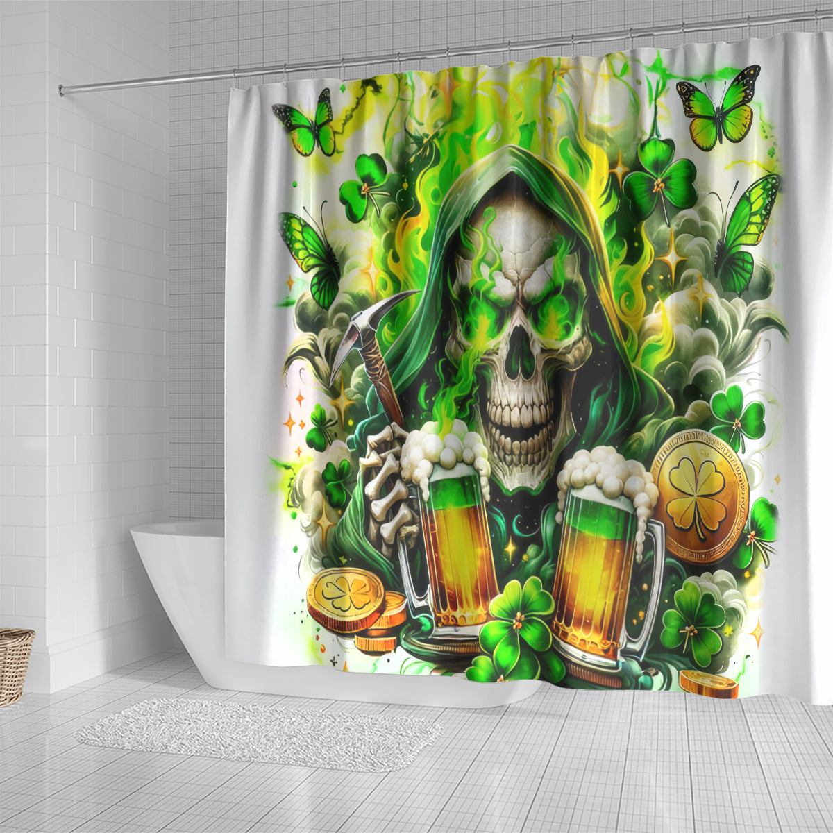 Irish Skull Shower Curtain I Whisper Back Bring Beer