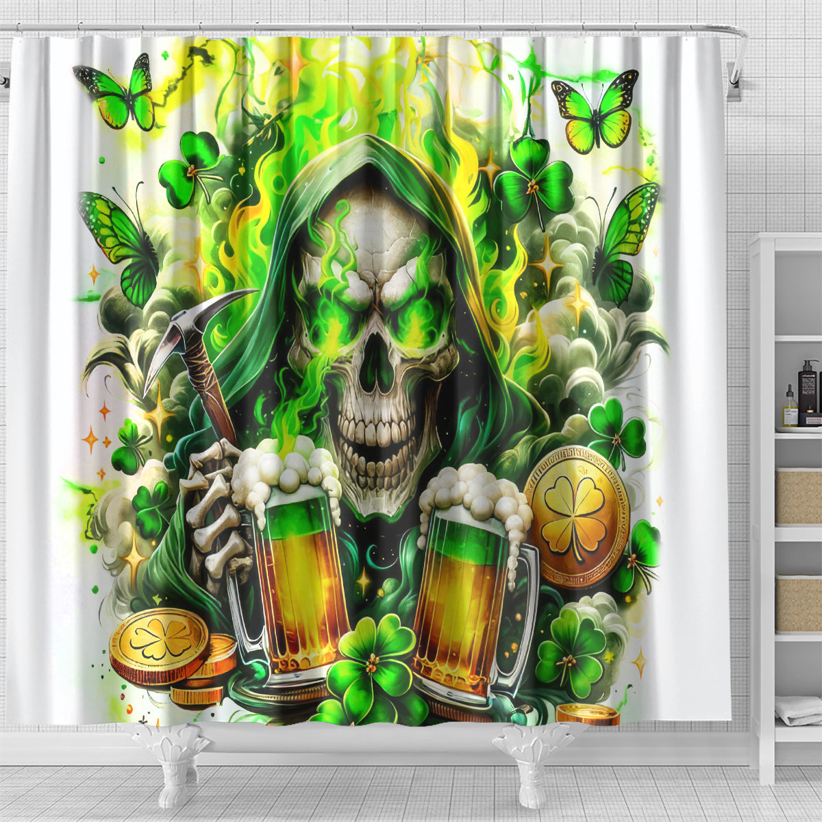 Irish Skull Shower Curtain I Whisper Back Bring Beer