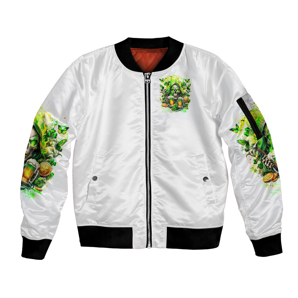 Irish Skull Sleeve Zip Bomber Jacket I Whisper Back Bring Beer - Wonder Print Shop