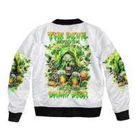 Irish Skull Sleeve Zip Bomber Jacket I Whisper Back Bring Beer - Wonder Print Shop