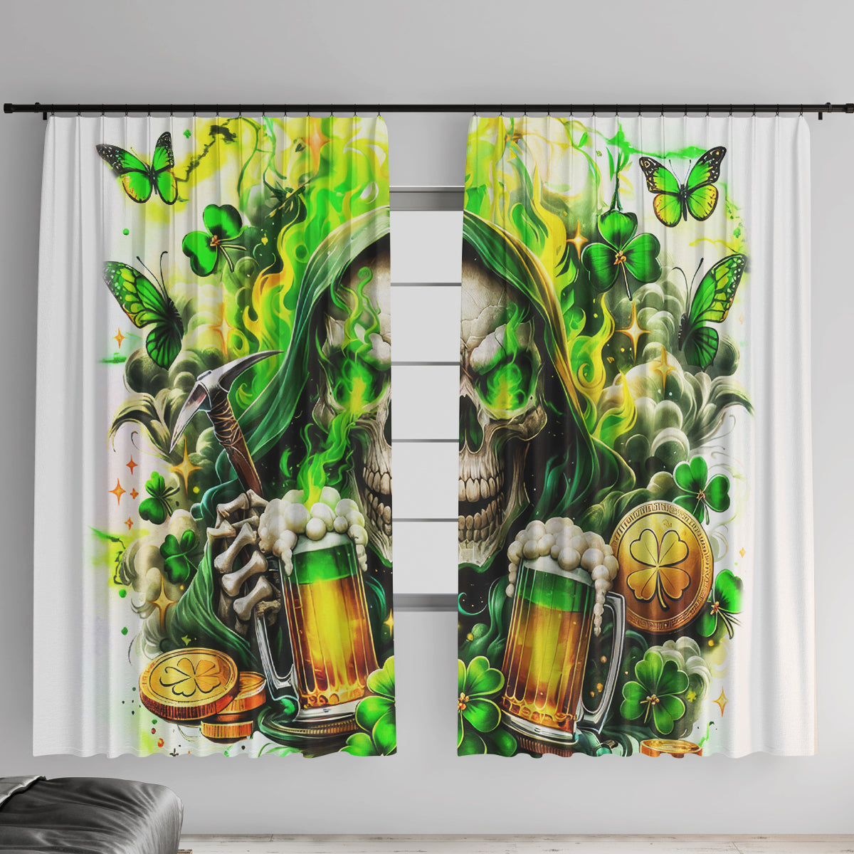 Irish Skull Window Curtain I Whisper Back Bring Beer - Wonder Print Shop