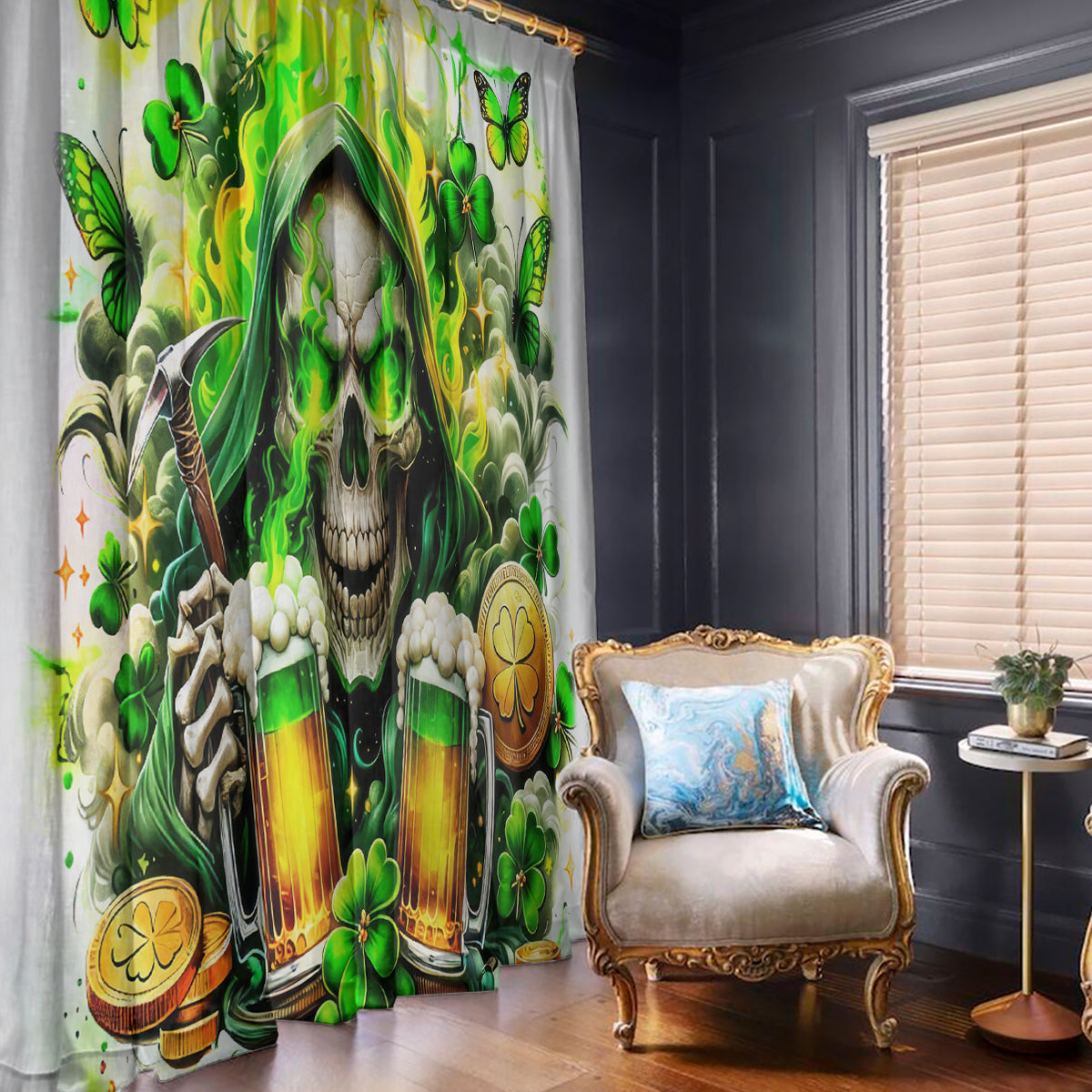 Irish Skull Window Curtain I Whisper Back Bring Beer - Wonder Print Shop