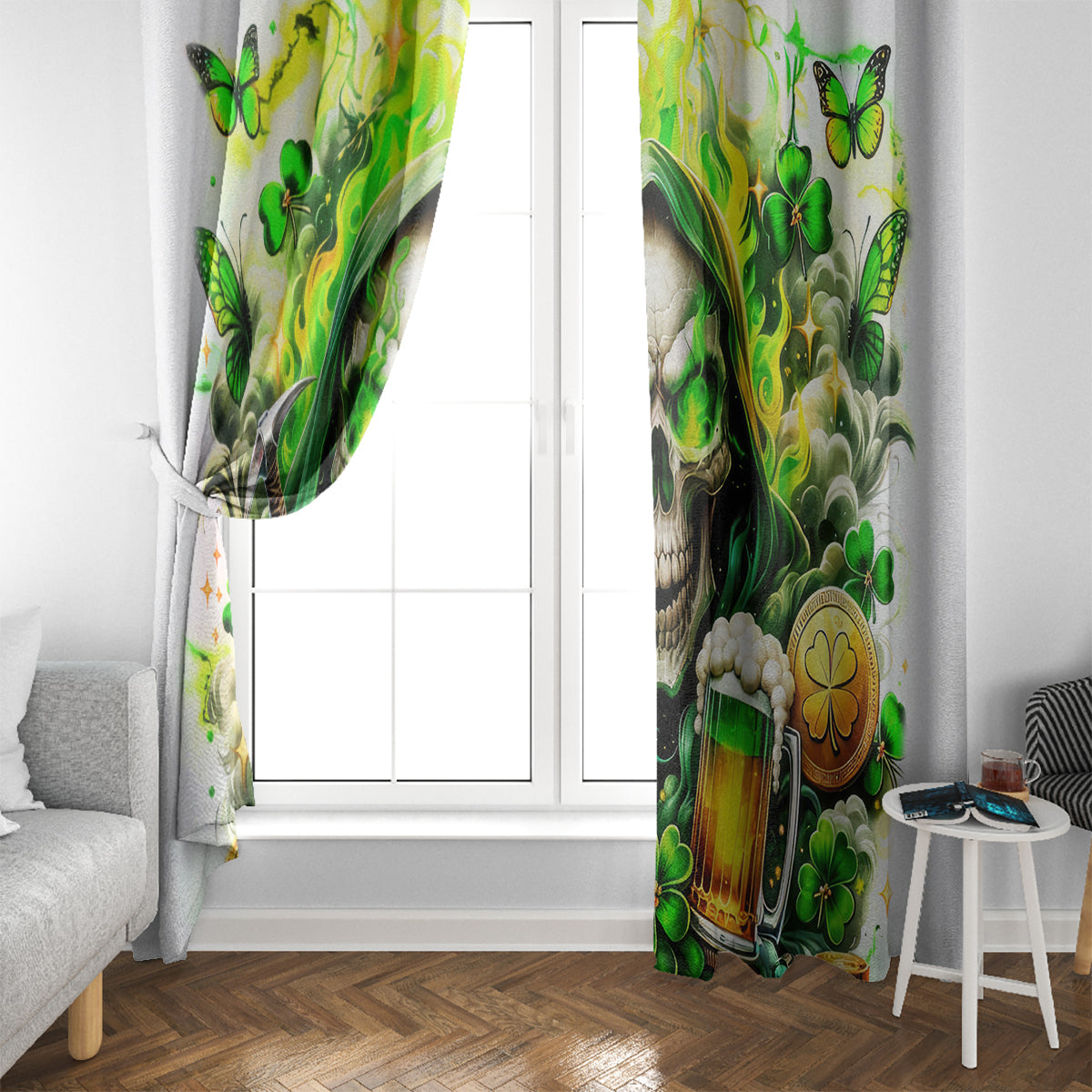 Irish Skull Window Curtain I Whisper Back Bring Beer - Wonder Print Shop