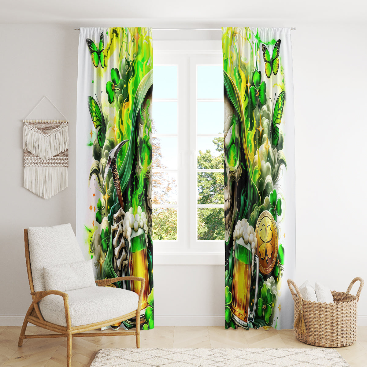 Irish Skull Window Curtain I Whisper Back Bring Beer - Wonder Print Shop