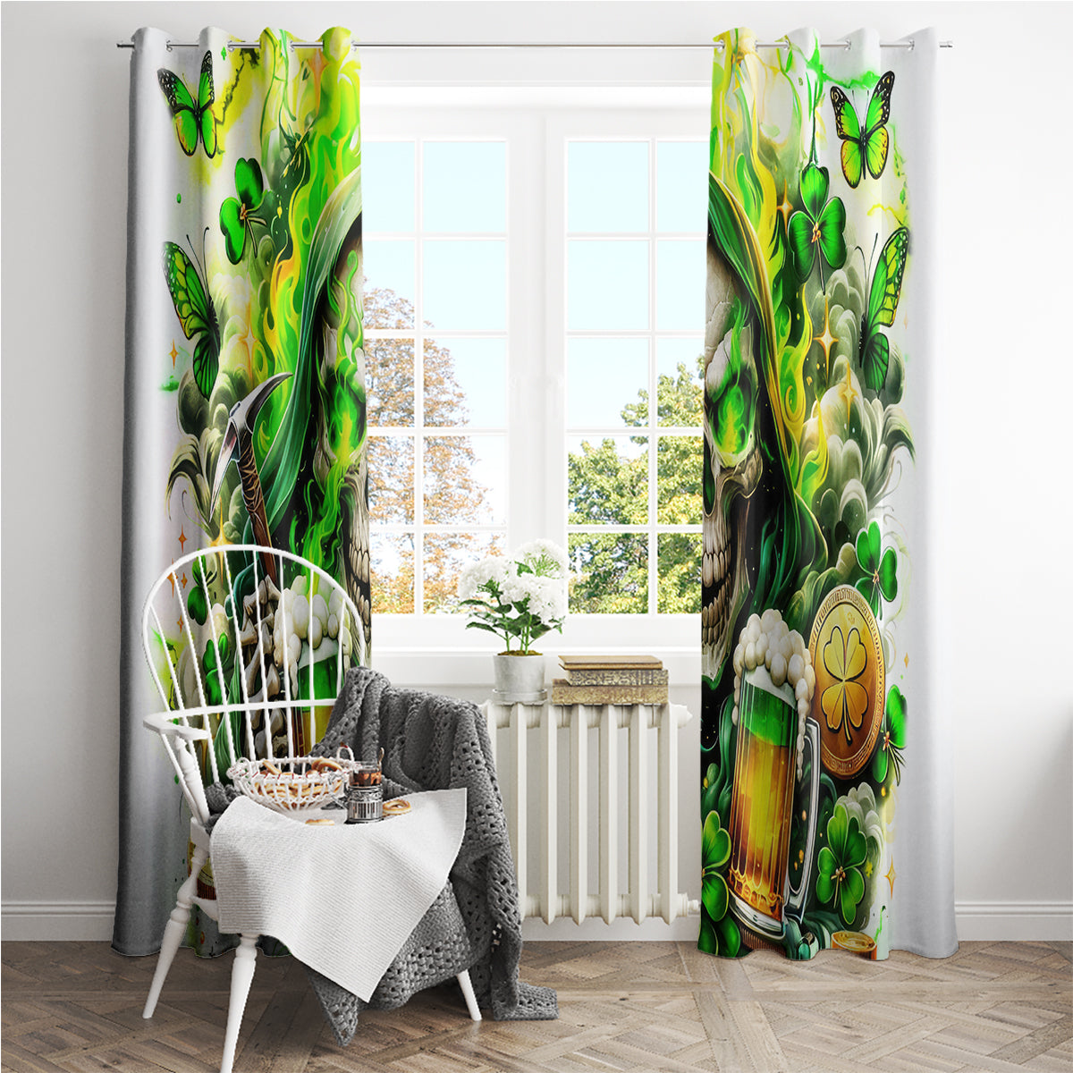 Irish Skull Window Curtain I Whisper Back Bring Beer - Wonder Print Shop