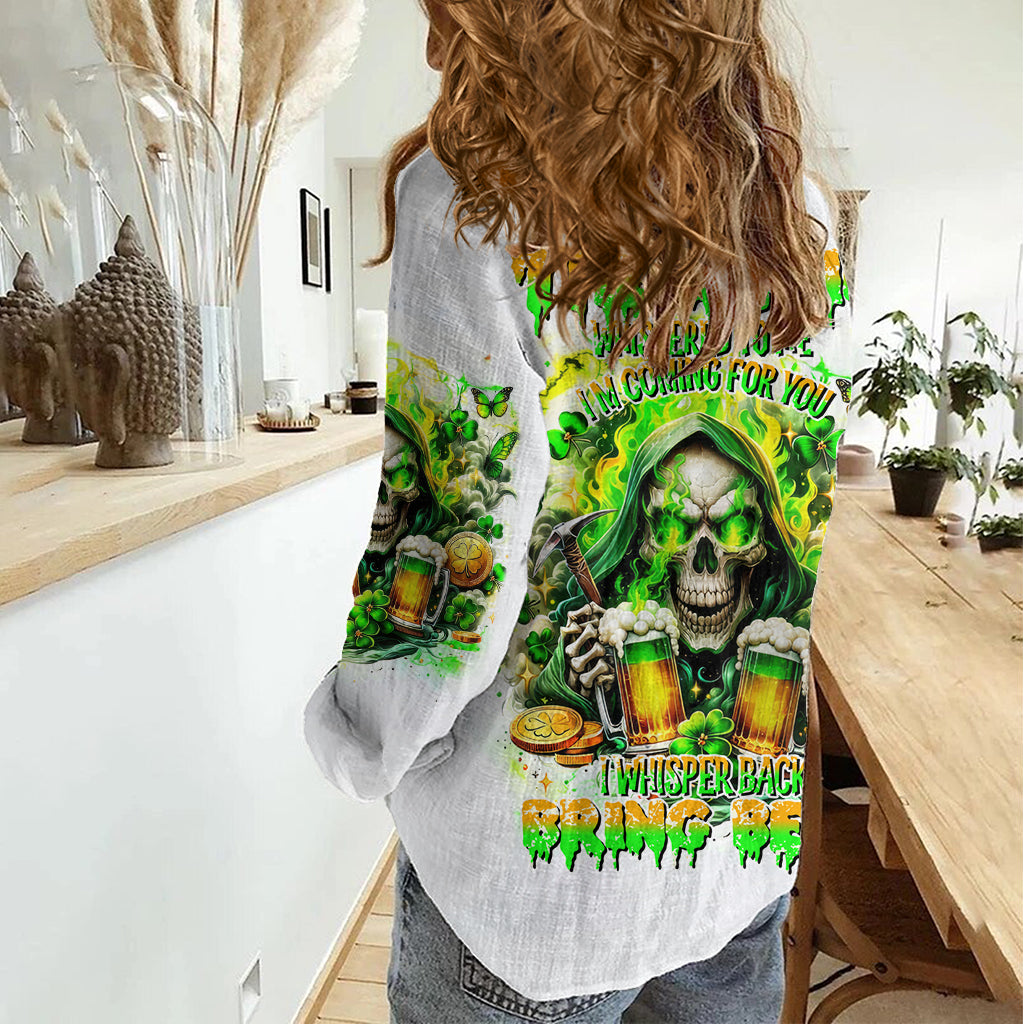 Irish Skull Women Casual Shirt I Whisper Back Bring Beer - Wonder Print Shop
