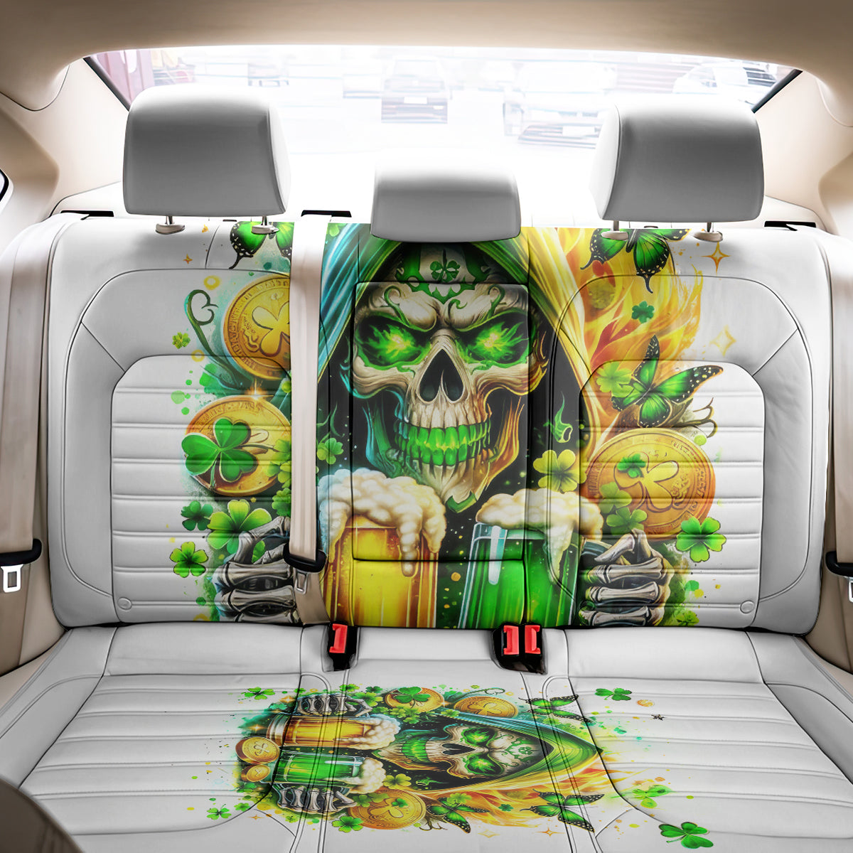 Irish Skull Back Car Seat Cover To Wash Down Another Beer To Wash Down This Beer - Wonder Print Shop