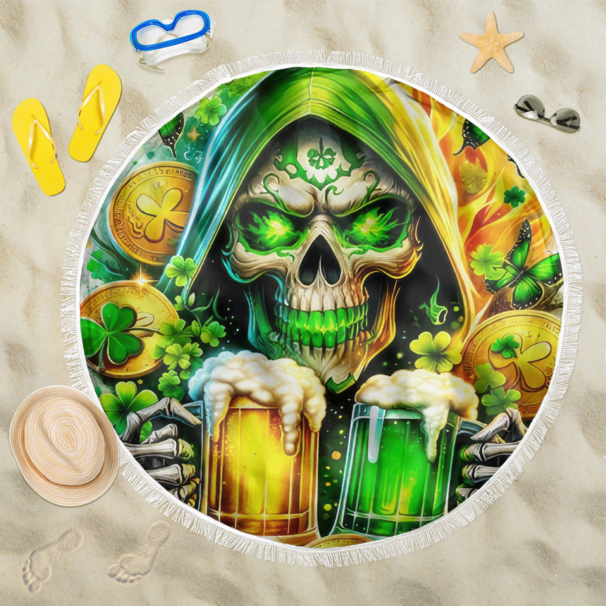 Irish Skull Beach Blanket To Wash Down Another Beer To Wash Down This Beer - Wonder Print Shop