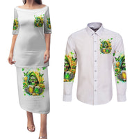 Irish Skull Couples Matching Puletasi and Long Sleeve Button Shirt To Wash Down Another Beer To Wash Down This Beer - Wonder Print Shop