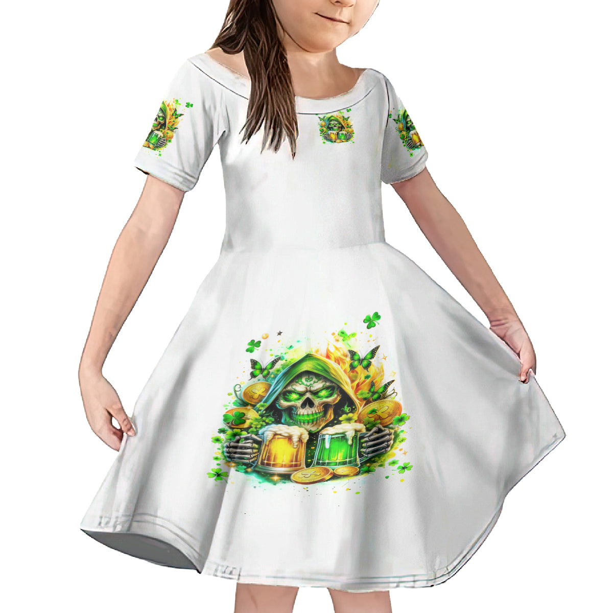 Irish Skull Family Matching Long Sleeve Bodycon Dress and Hawaiian Shirt To Wash Down Another Beer To Wash Down This Beer - Wonder Print Shop