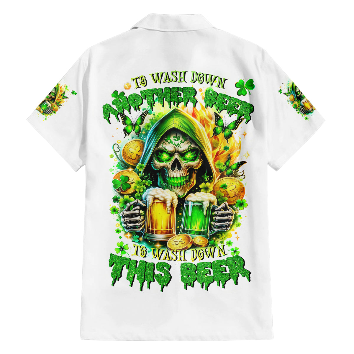 Irish Skull Family Matching Long Sleeve Bodycon Dress and Hawaiian Shirt To Wash Down Another Beer To Wash Down This Beer - Wonder Print Shop