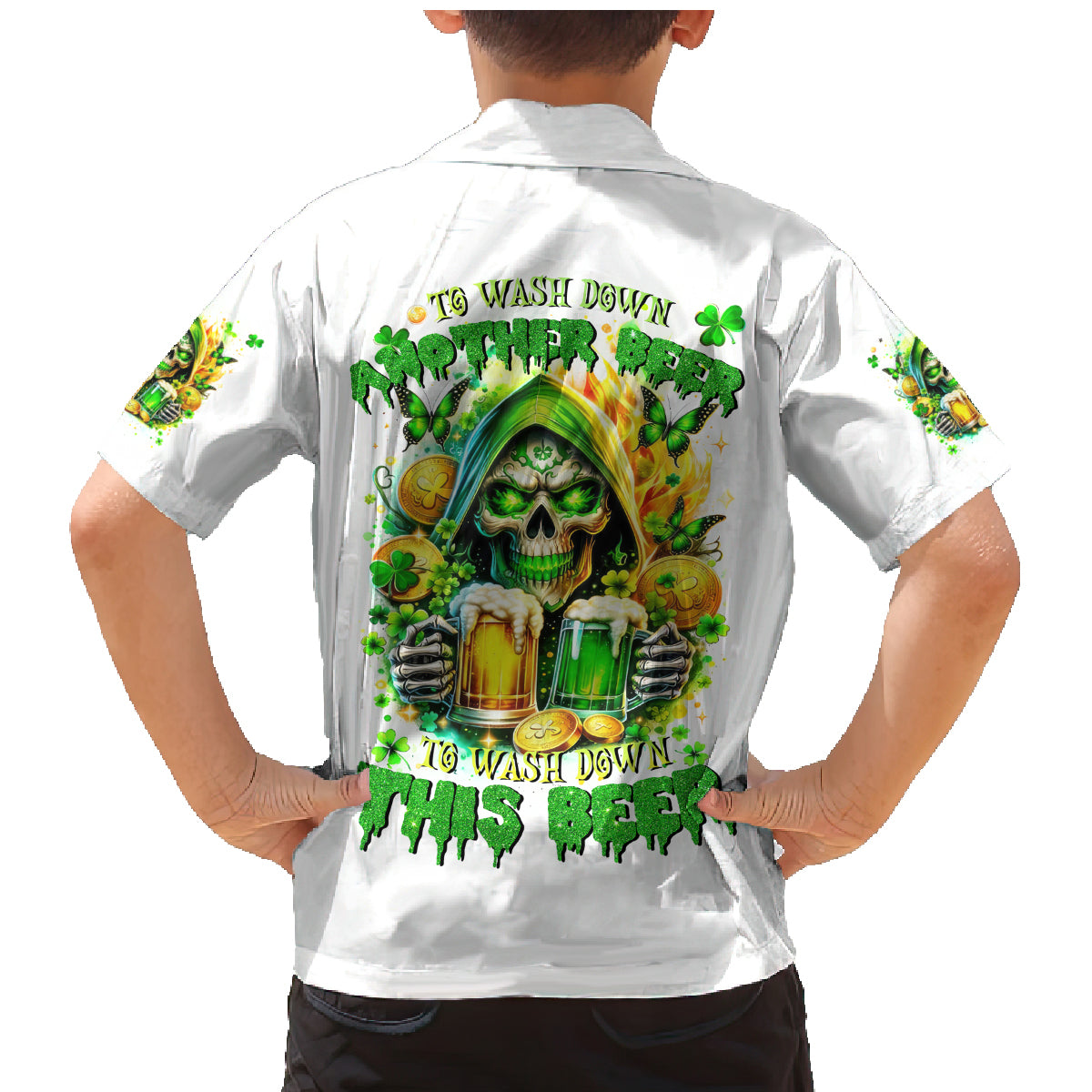 Irish Skull Family Matching Mermaid Dress and Hawaiian Shirt To Wash Down Another Beer To Wash Down This Beer - Wonder Print Shop