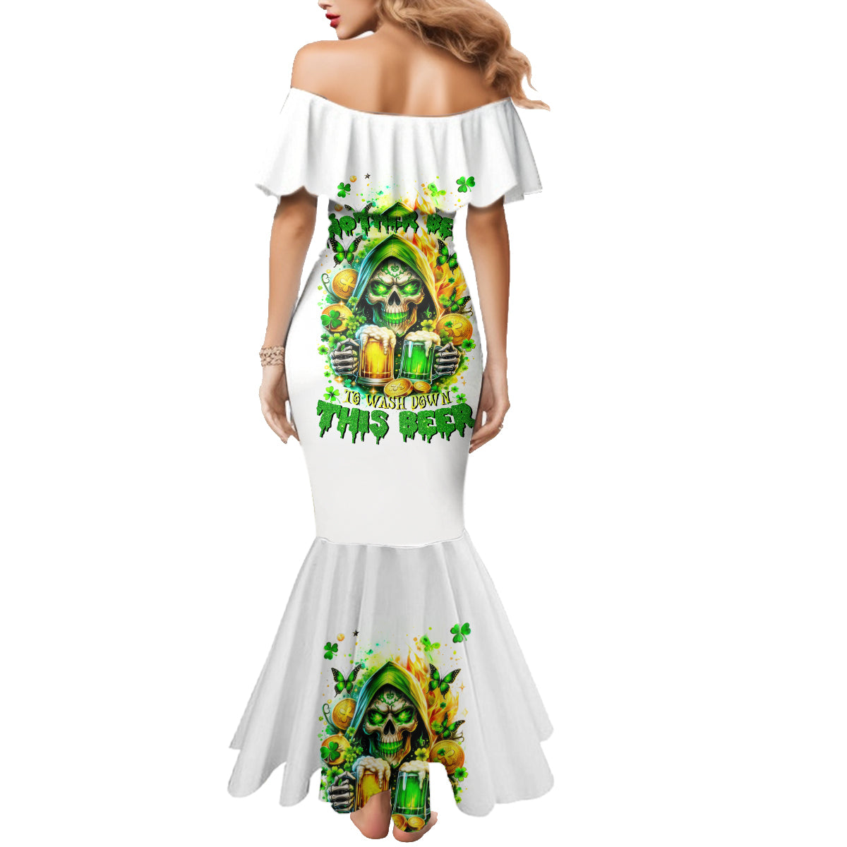 Irish Skull Family Matching Mermaid Dress and Hawaiian Shirt To Wash Down Another Beer To Wash Down This Beer - Wonder Print Shop