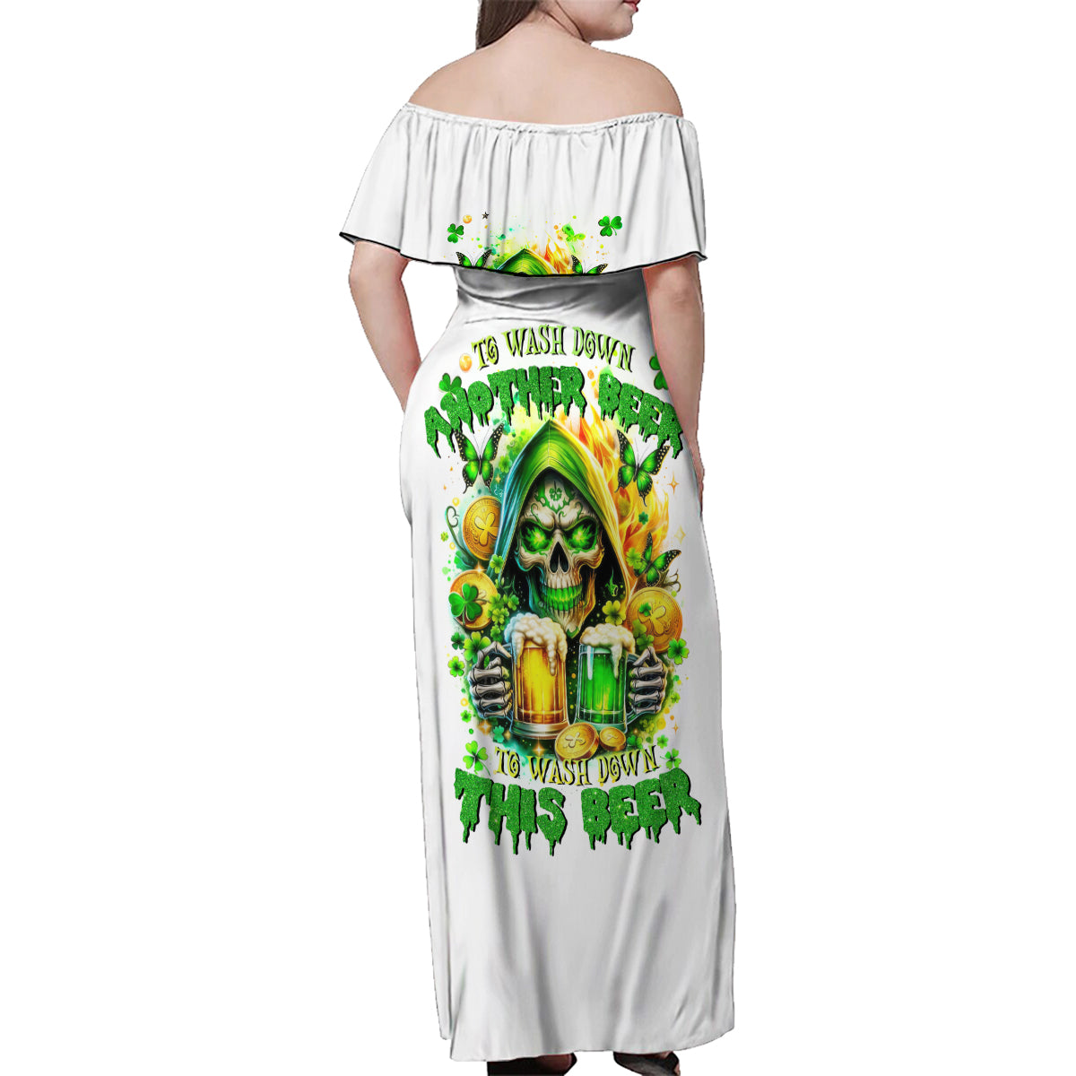 Irish Skull Family Matching Off Shoulder Maxi Dress and Hawaiian Shirt To Wash Down Another Beer To Wash Down This Beer - Wonder Print Shop