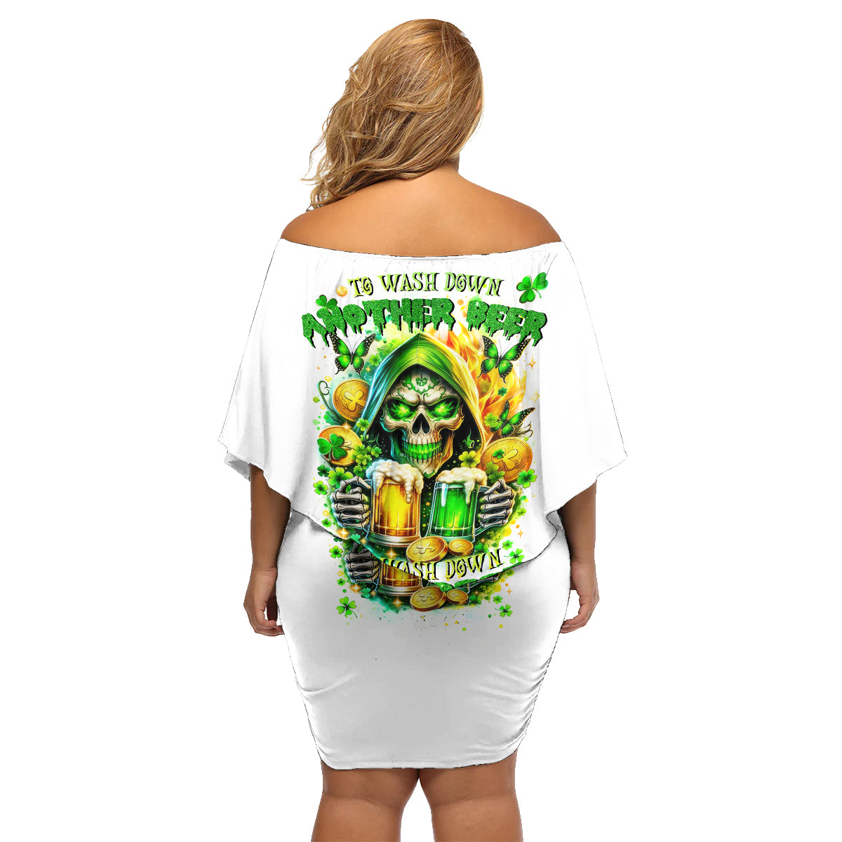 Irish Skull Family Matching Off Shoulder Short Dress and Hawaiian Shirt To Wash Down Another Beer To Wash Down This Beer - Wonder Print Shop