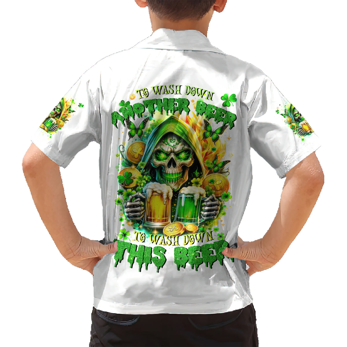 Irish Skull Family Matching Short Sleeve Bodycon Dress and Hawaiian Shirt To Wash Down Another Beer To Wash Down This Beer - Wonder Print Shop