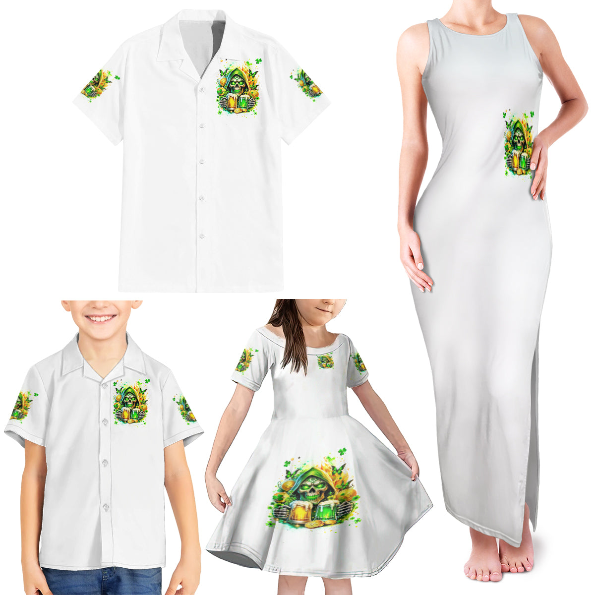Irish Skull Family Matching Tank Maxi Dress and Hawaiian Shirt To Wash Down Another Beer To Wash Down This Beer - Wonder Print Shop