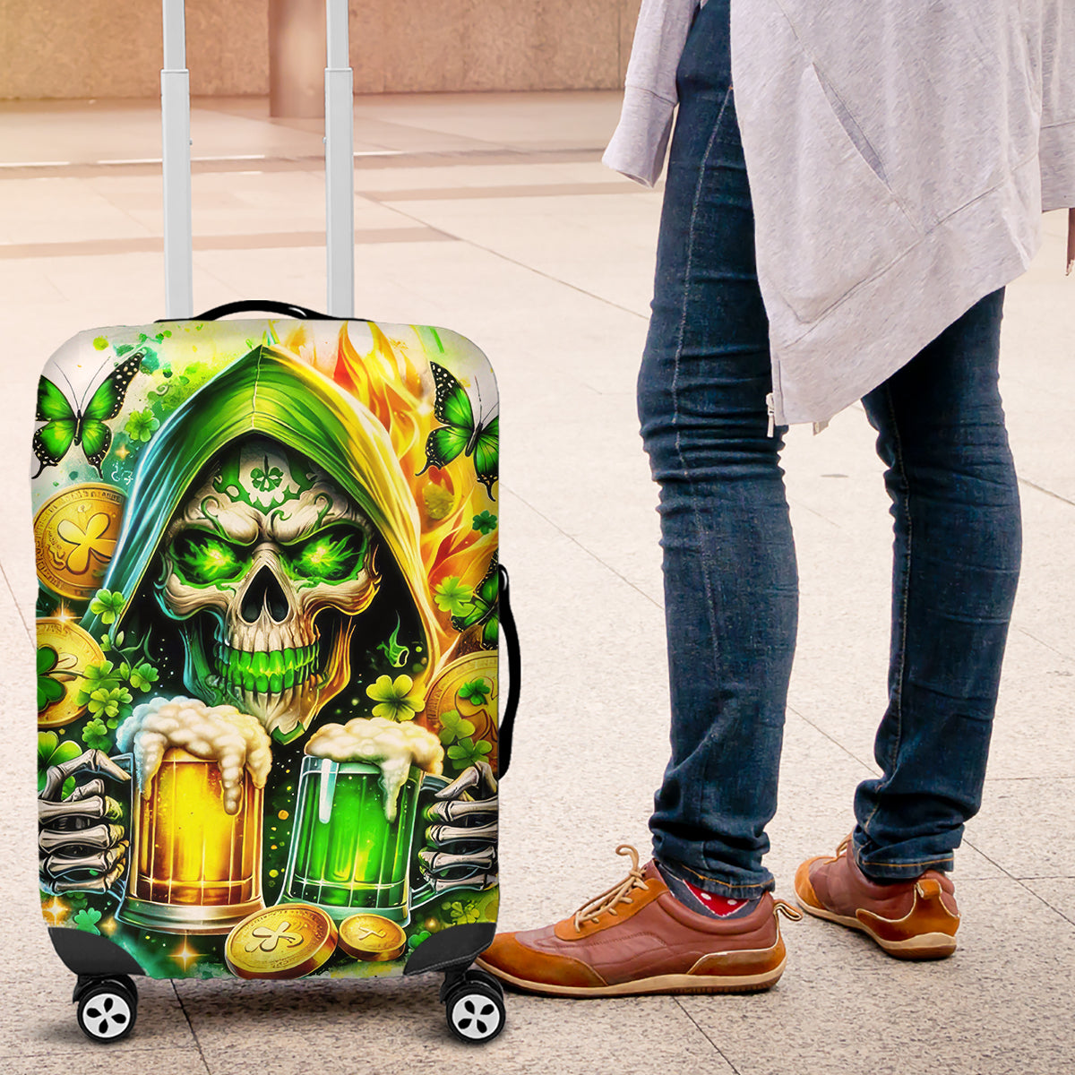 Irish Skull Luggage Cover To Wash Down Another Beer To Wash Down This Beer - Wonder Print Shop