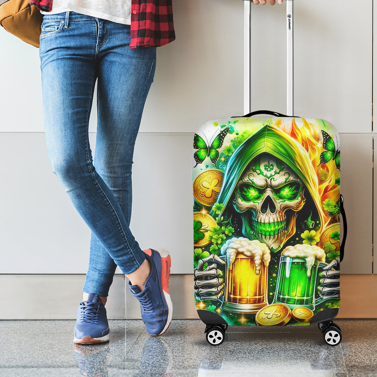 Irish Skull Luggage Cover To Wash Down Another Beer To Wash Down This Beer - Wonder Print Shop