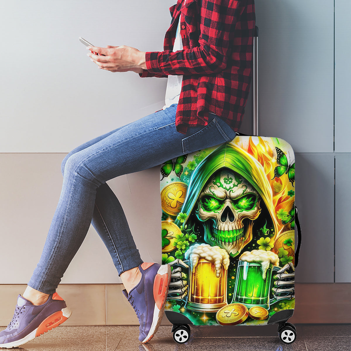 Irish Skull Luggage Cover To Wash Down Another Beer To Wash Down This Beer - Wonder Print Shop
