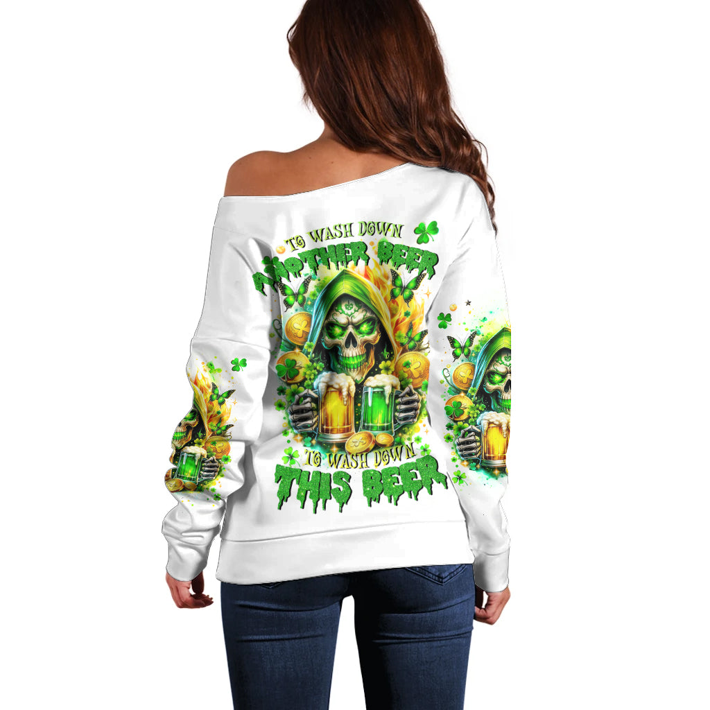 Irish Skull Off Shoulder Sweater To Wash Down Another Beer To Wash Down This Beer - Wonder Print Shop