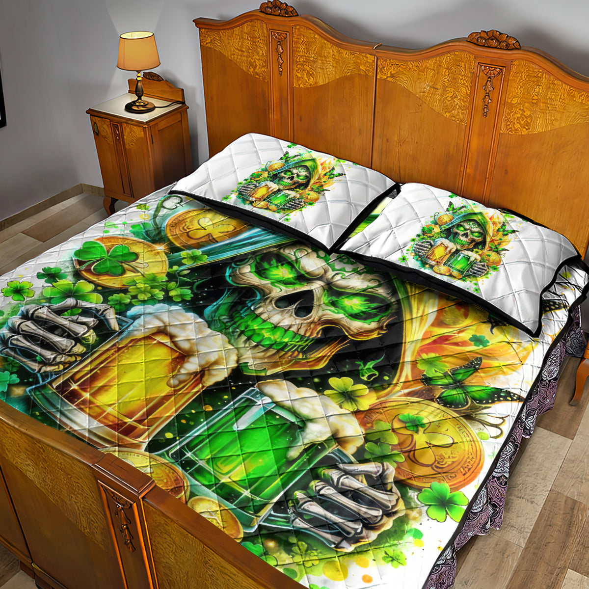 Irish Skull Quilt Bed Set To Wash Down Another Beer To Wash Down This Beer - Wonder Print Shop