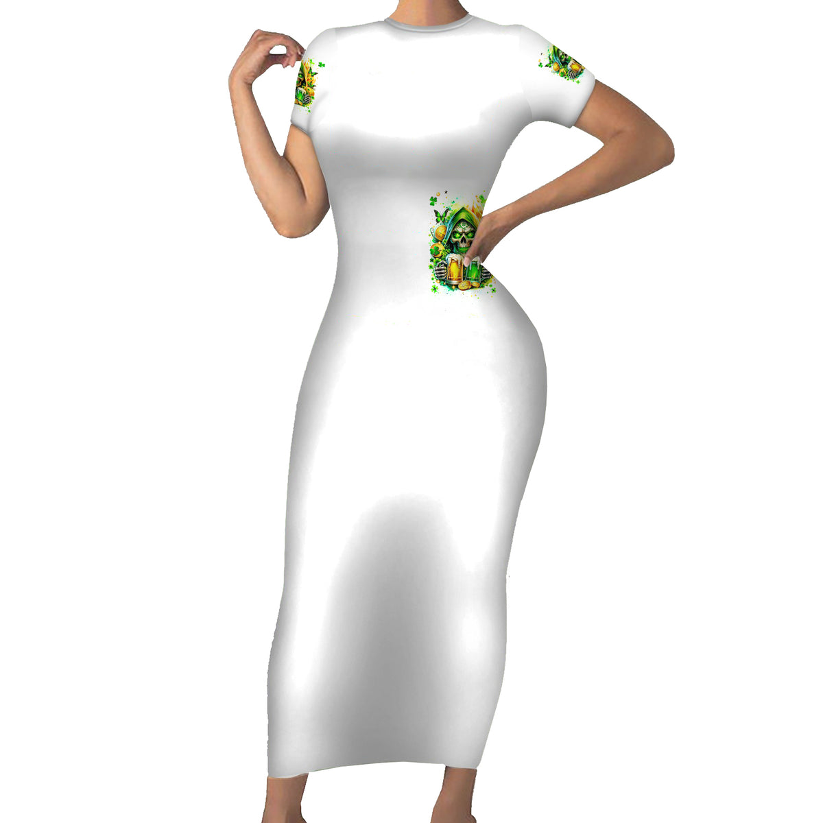 Irish Skull Short Sleeve Bodycon Dress To Wash Down Another Beer To Wash Down This Beer - Wonder Print Shop