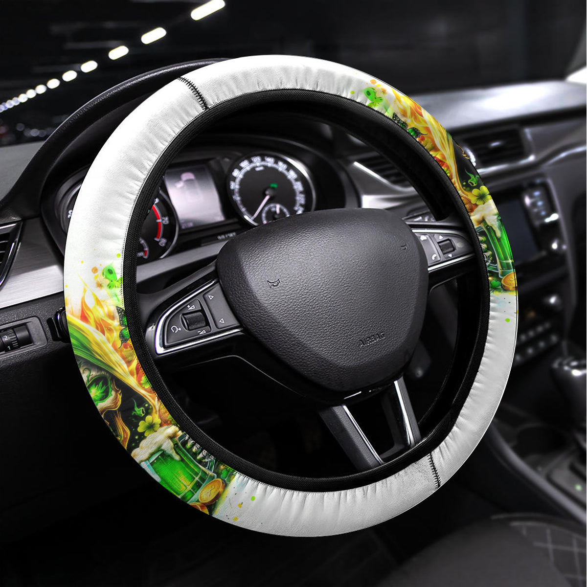 Irish Skull Steering Wheel Cover To Wash Down Another Beer To Wash Down This Beer - Wonder Print Shop