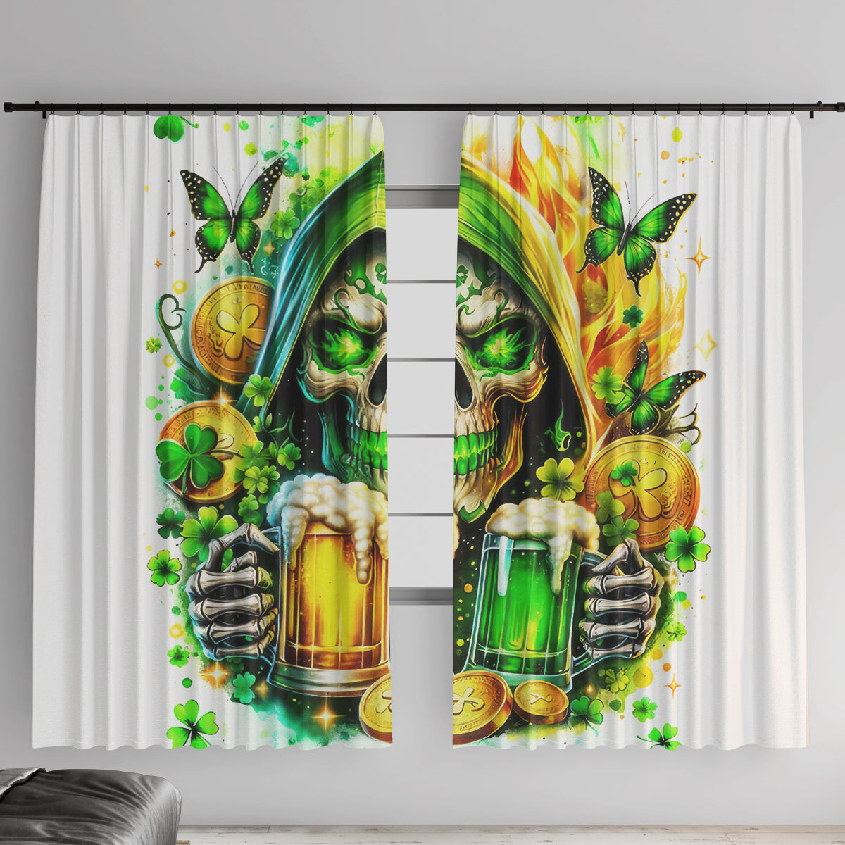 Irish Skull Window Curtain To Wash Down Another Beer To Wash Down This Beer - Wonder Print Shop