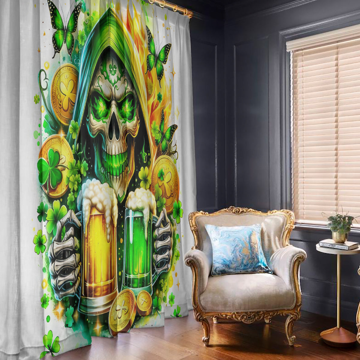 Irish Skull Window Curtain To Wash Down Another Beer To Wash Down This Beer - Wonder Print Shop