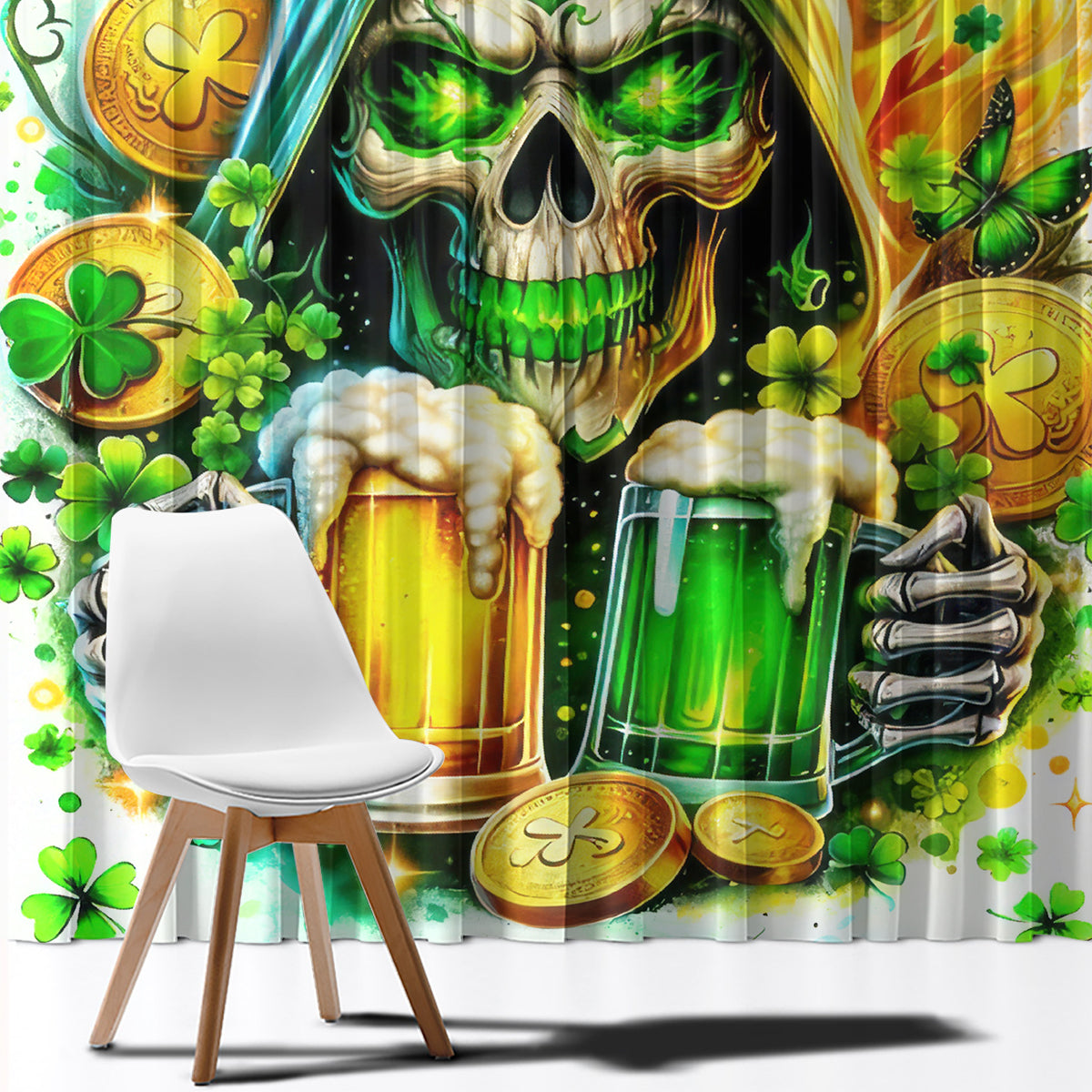 Irish Skull Window Curtain To Wash Down Another Beer To Wash Down This Beer - Wonder Print Shop