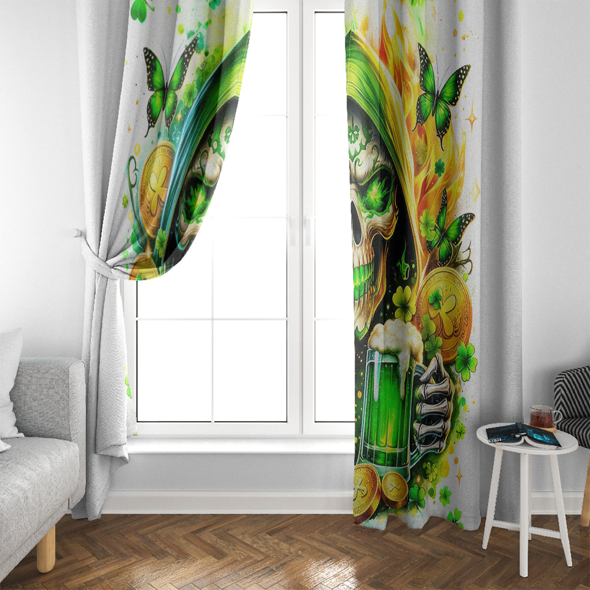 Irish Skull Window Curtain To Wash Down Another Beer To Wash Down This Beer - Wonder Print Shop
