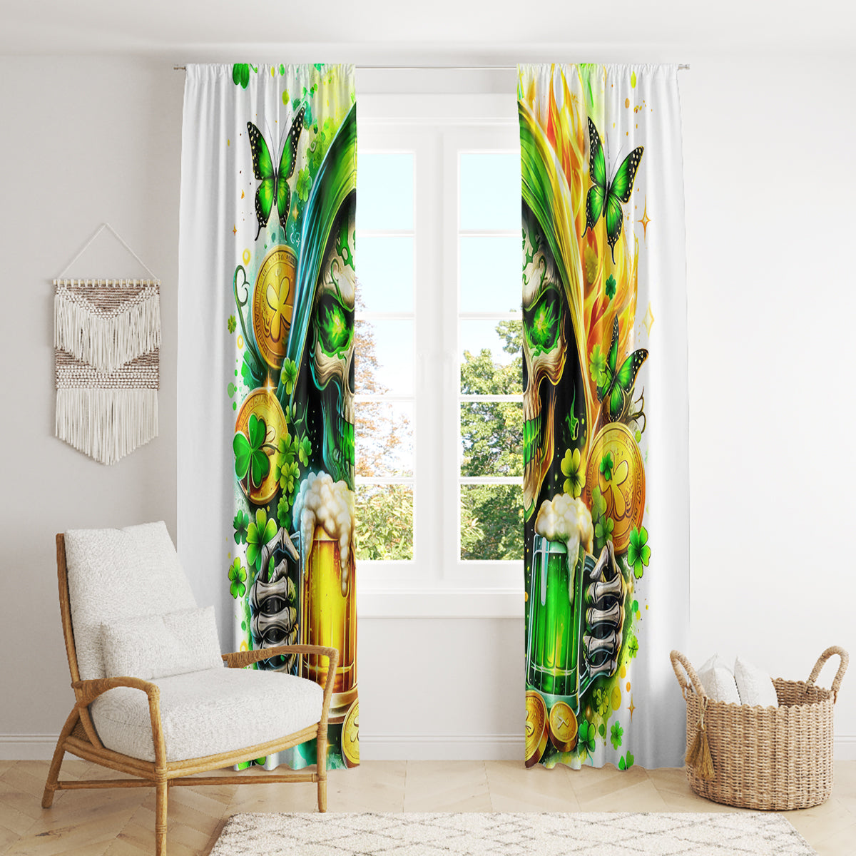 Irish Skull Window Curtain To Wash Down Another Beer To Wash Down This Beer - Wonder Print Shop