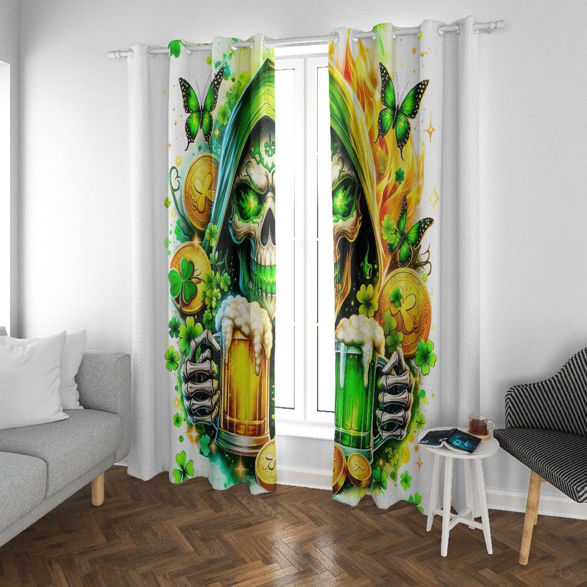 Irish Skull Window Curtain To Wash Down Another Beer To Wash Down This Beer - Wonder Print Shop